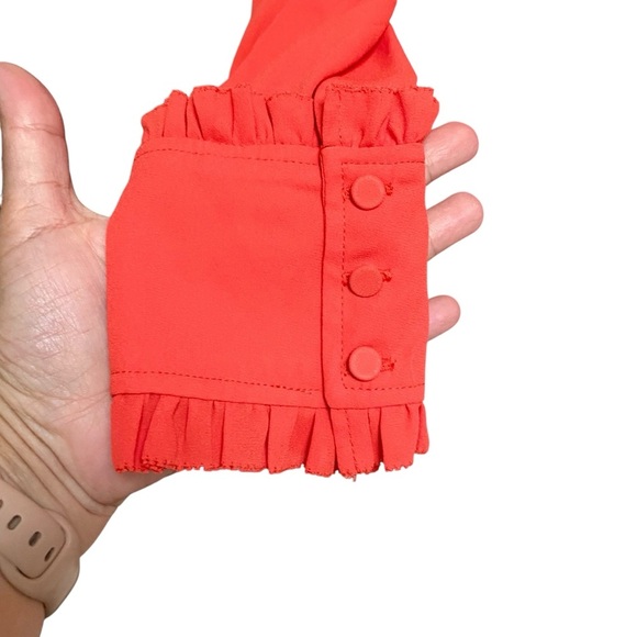 J.Crew Drapey Band Collar Blouse Small Orange Red Ruffle Cuff Shirt NWT - Picture 4 of 13